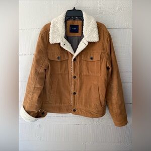 Lucky Brand Tan Corduroy Jacket with Cream Sherpa Collar Size Medium Unisex